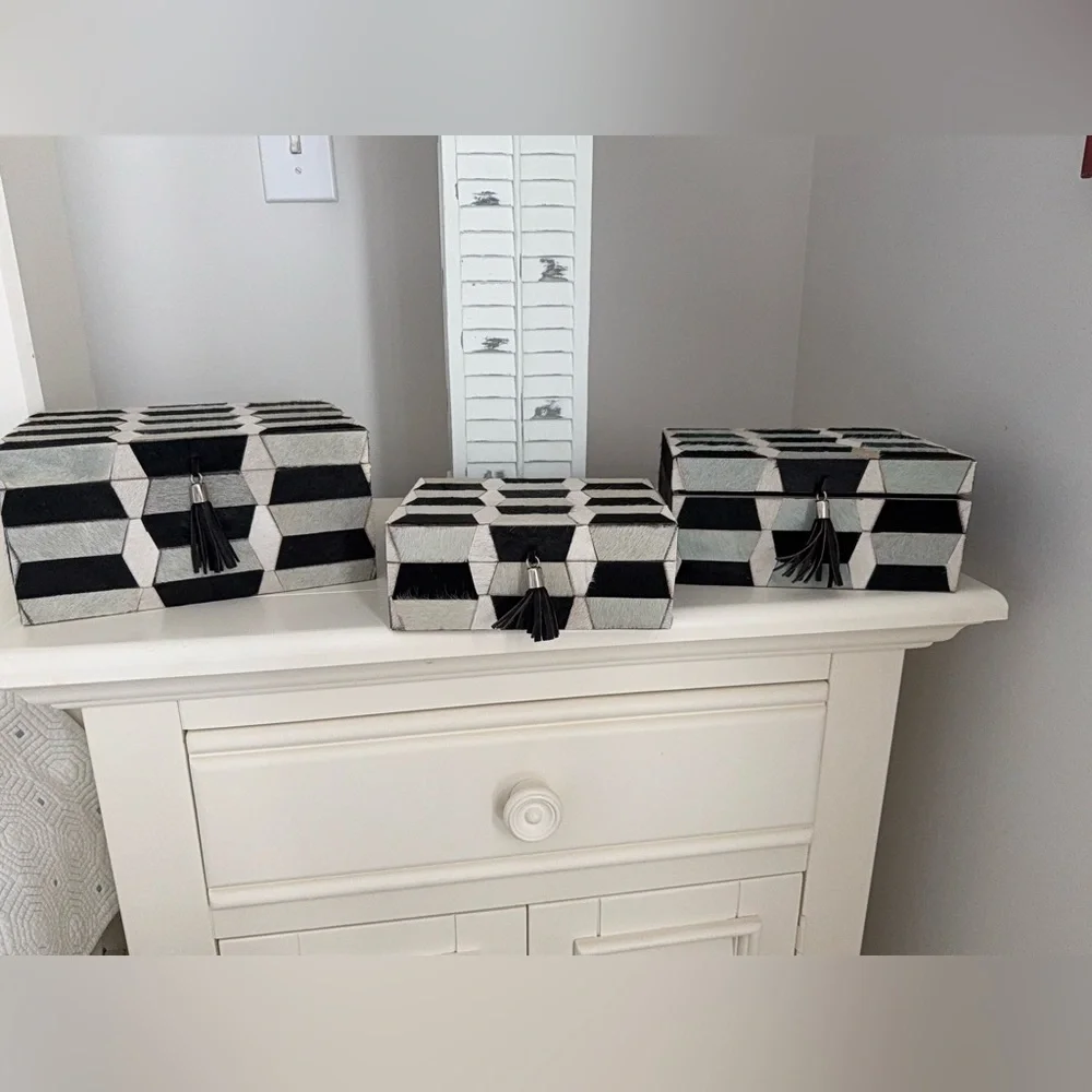 Cow skin covered Geometric Black and White Storage or jewelry Boxes